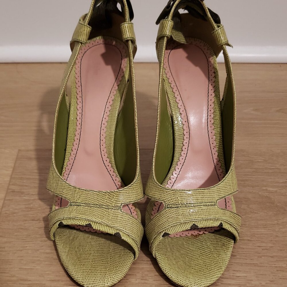 Italian Chartreuse Peek-a-boo  Heels with Bow